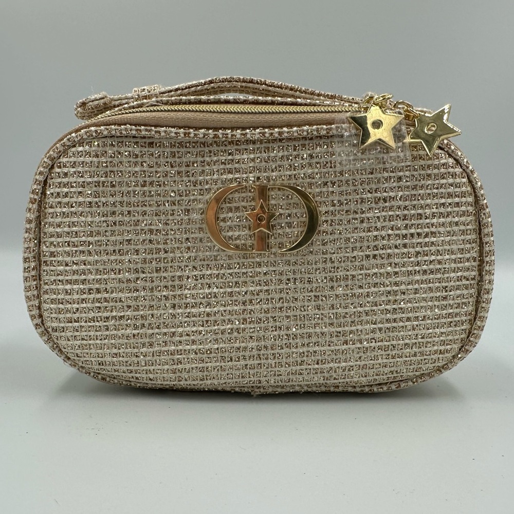 Gold Cosmetic Bag with Star Zipper Charms – Makeup Case